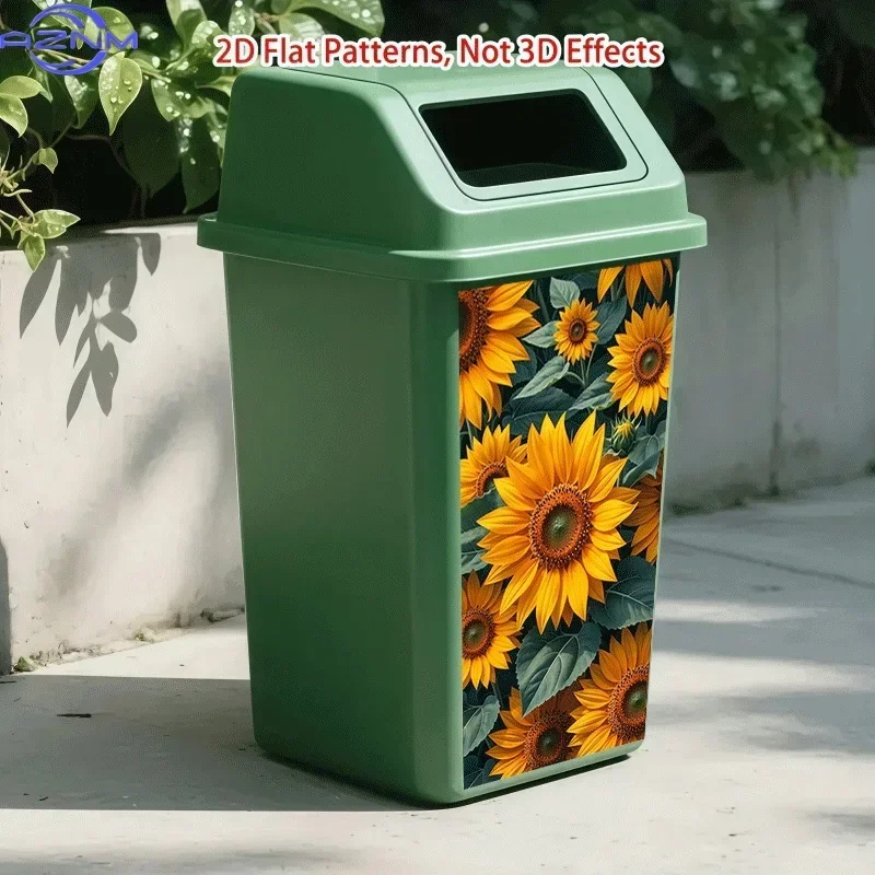 2D 1PCof Trash Can Sticker,  Featuring a Sunflower Field Design, Self-Adhesive Wall Decoration for Kitchen Trash Cans (Suitabl view 5