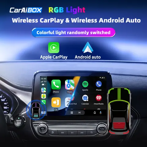 CarAiBOX RGB 미니 유선 무선 CarPlay 및 Android 자동 박스 플러그 앤 플레이 OEM 차량용 내장 유선 CarPlay 또는 Android 자동