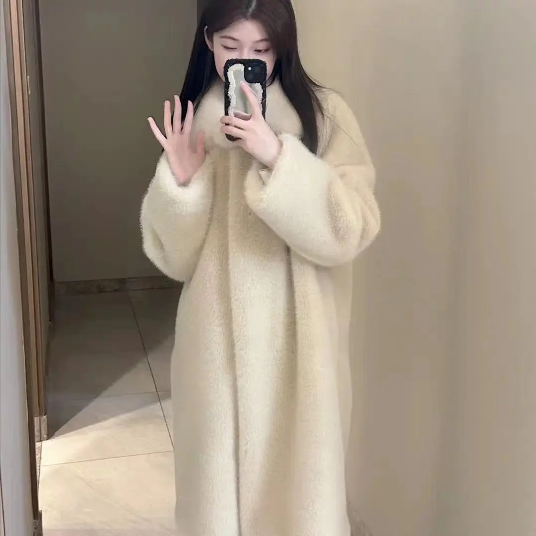 Faux Fur Maxi Coat Coats Womens Peluche Notch-Lapel Evening Senior Premium Overcoats Chunky Crystal Lavender Motorcycle Fancy OL