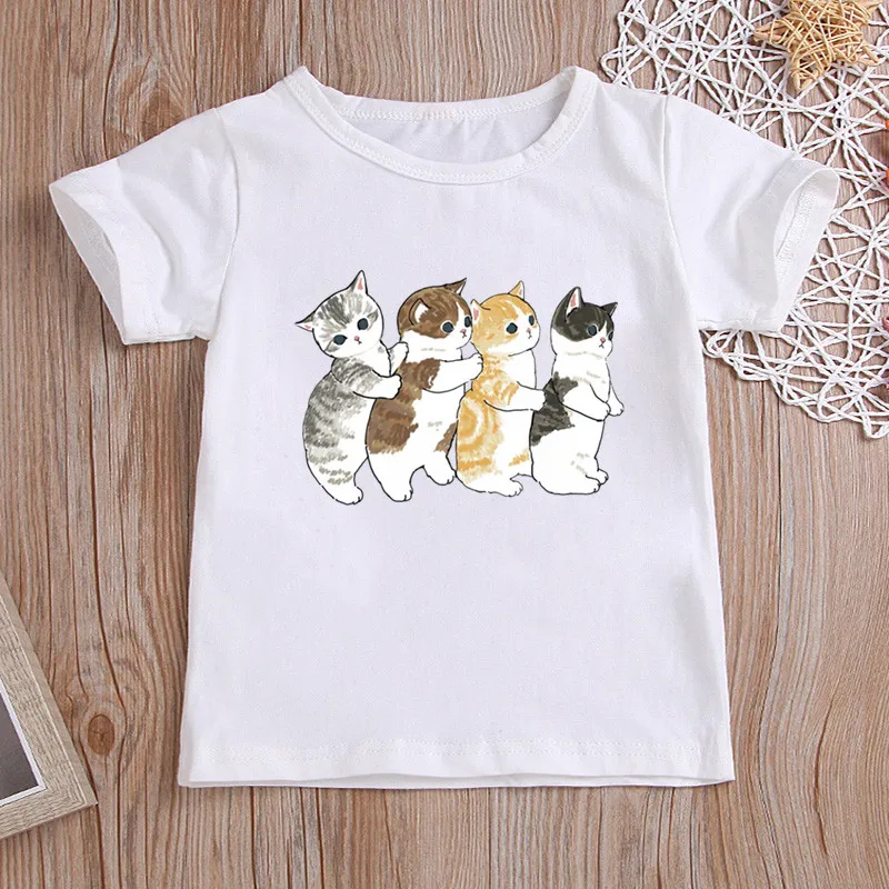 Cute Orange Cats Eat Pizza Print Cartoon Kids T shirt Funny Girls Summer Tops Baby Boys Clothes Children Short Sleeve T-shirt