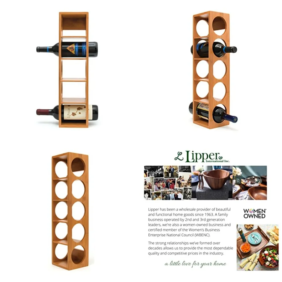 

8305 Bamboo Wood Stackable 5-Bottle Wine Rack, 20-3/4 x 5-3/8 x 4-3/4
