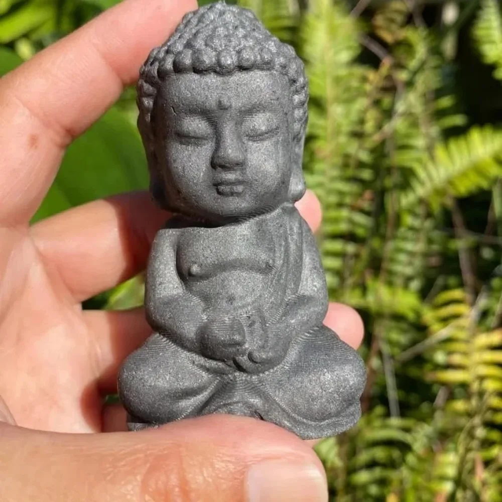 Natural Black Shungite Buddha Figurine Healing Crystal Reiki Stone for Meditation Feng Shui Altar Decor