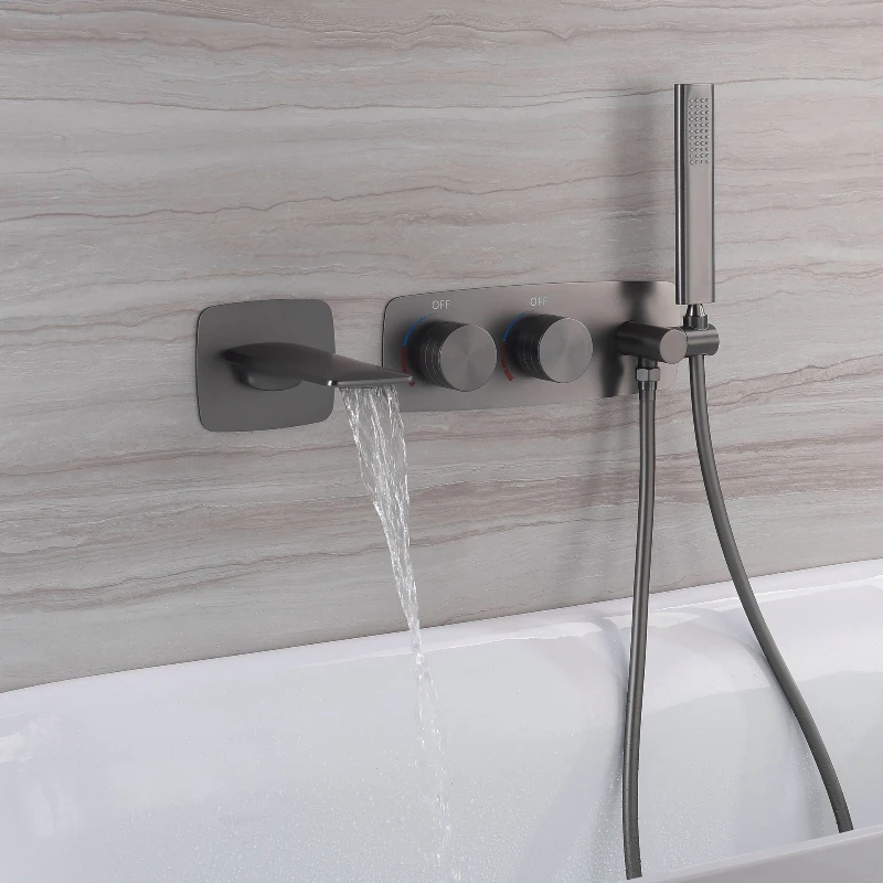 FARRETE Wall mounted design brushed gold brass bathtub faucet Embedded dual handle hot and cold water 2-function bathroom mixer