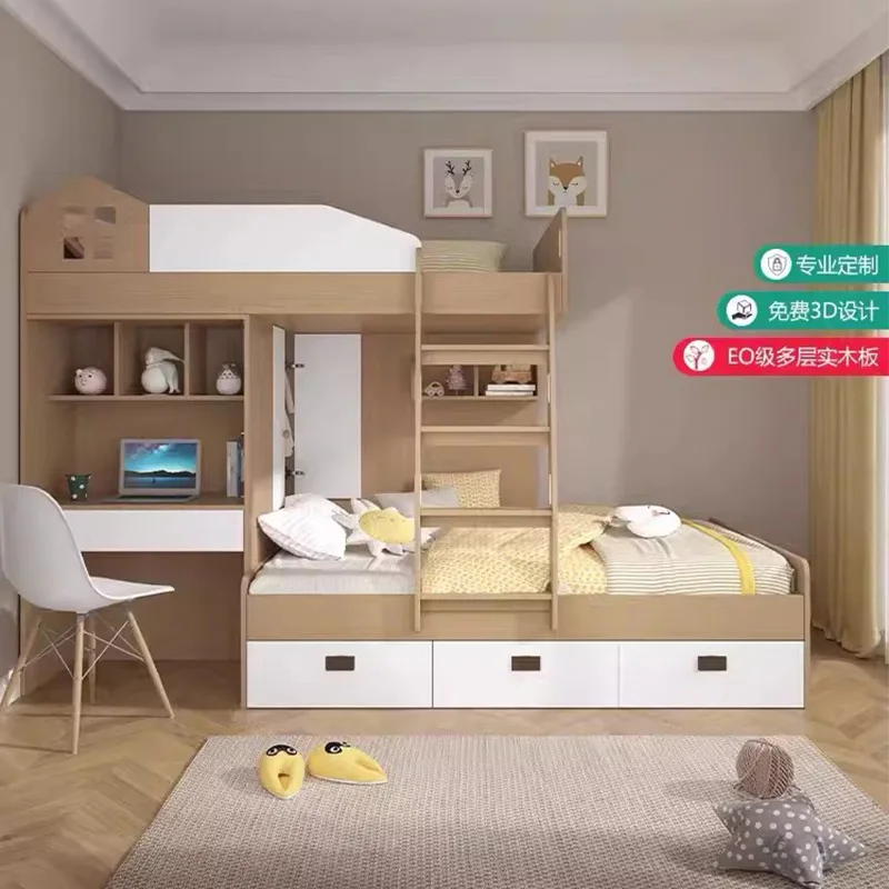 Small apartment children's high and low bed multi-functional upper and lower bunk mother with desk