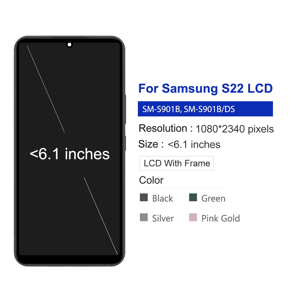 For Samsung S22 5G LCD Display Touch Screen Digitizer Assembly Replacement for S901B S901B/DS Compatible S22 Model