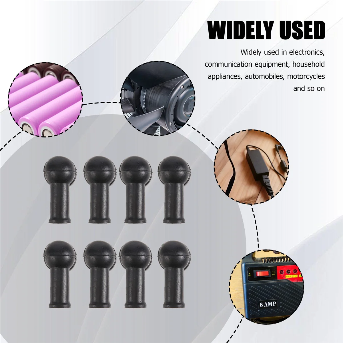 New 8 Pcs 15mm x 8mm Black Smoking Pipe Shaped PVC Battery Terminal Insulating Covers Boots