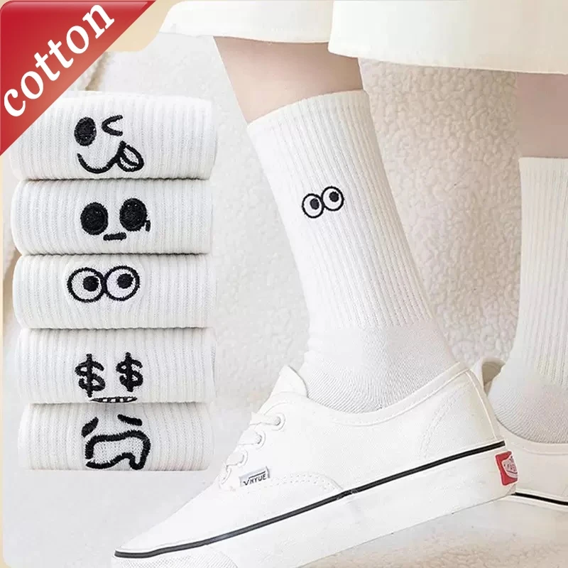 Unisex Socken Harajuku Lustige Augen Stickerei Nette Kawaii Atmungsaktive Komfortable Hohe Qualität Baumwolle Socken Für Männer Frauen Großhandel