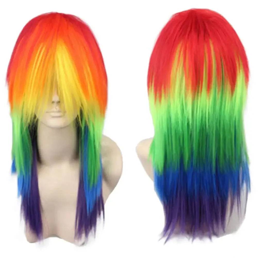 Long Straight Wig Synthetic Wig for Women Men Multi-Colored Cosplay Wig Anime Wig for Halloween Costume Christmas Party