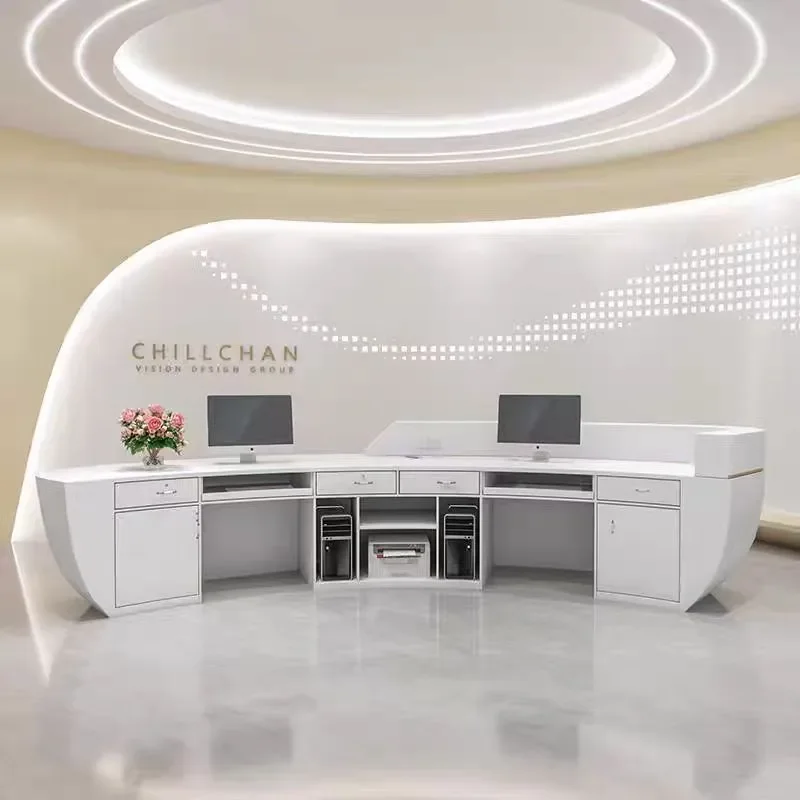 Modern FRP Reception Desk Curved Front Counter Creative Checkout Station for Office Hotel Lobby Service Area