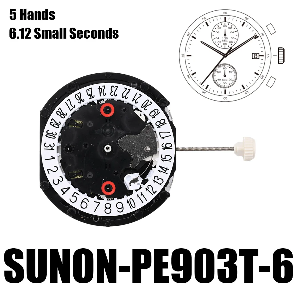 903T movement sunon PE903T movement china Ligne Quartz 5 Hands with 3.9 Small seconds Date at 6:00 PE903T-6