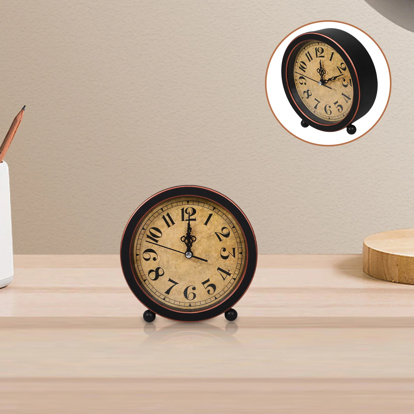

Desk Clock Vintage Silent Non Ticking Metal Small Alarm Clock Black for Bedroom Bedside Table Retro Desktop Decoration
