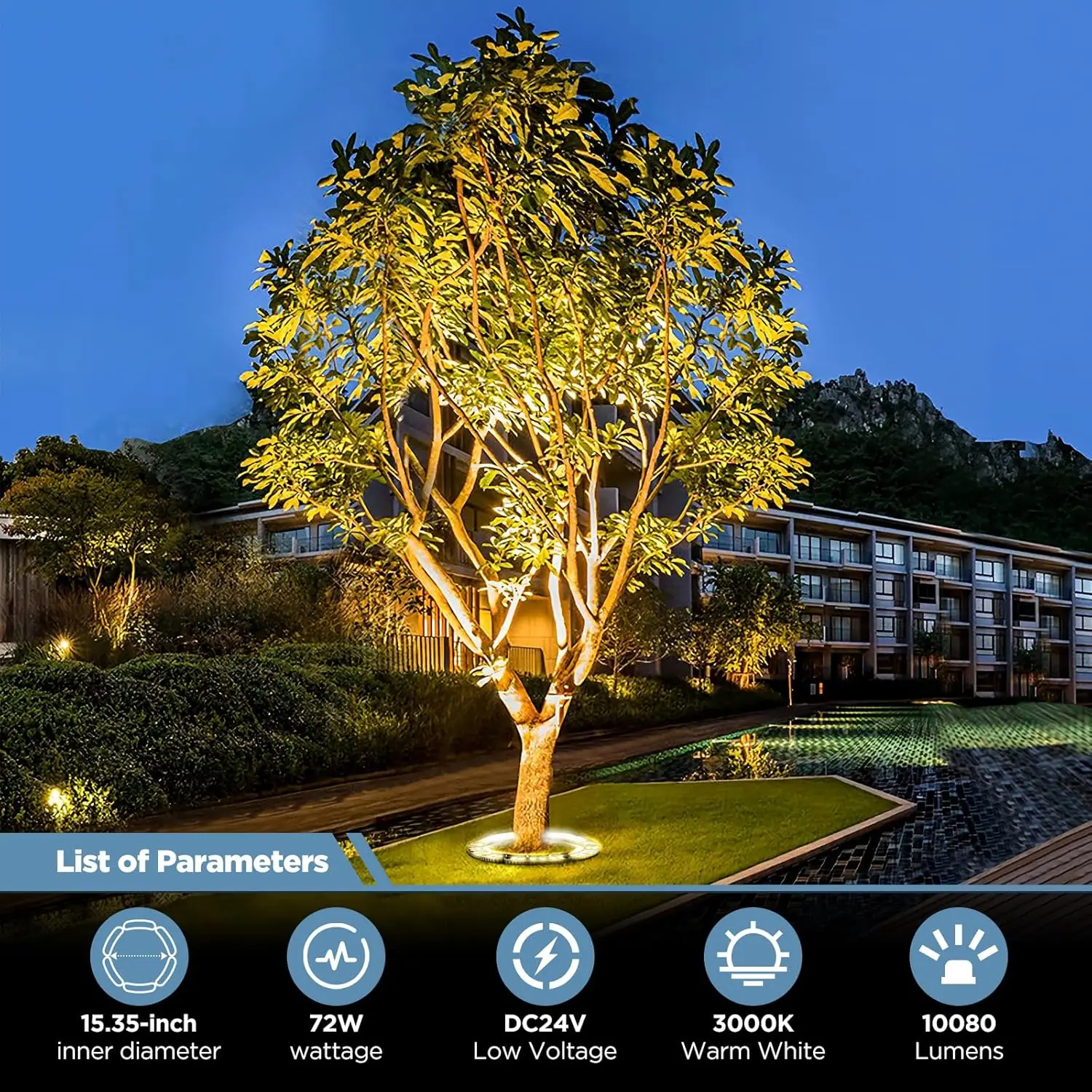 Gardencoin Outdoor Ring Tree Lights, 72W LED Landscape Uplighting for Trees, Low Voltage IP65 Waterproof, DC24V Driver Included,
