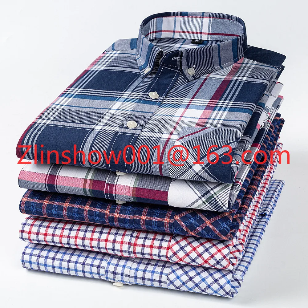 Casual Pure Cotton Fabric Plaid Slim-fit Long-sleeved Shirt Men's Shirts
