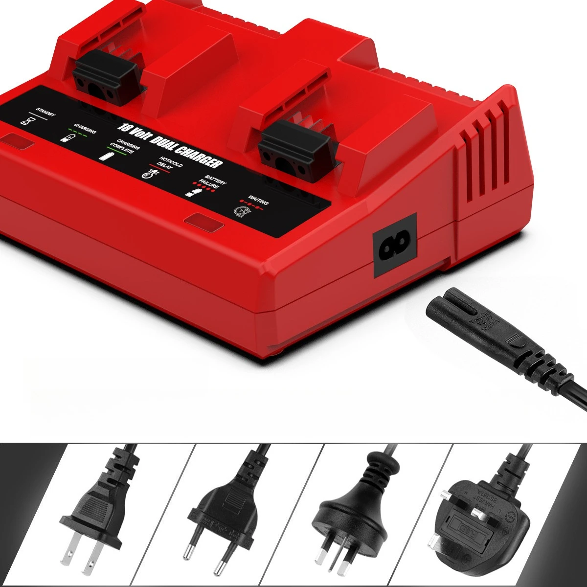 For Milwaukee Charger Dual Slot Independent 3A Fast Charging M18 Dual Charging  Tool Battery Charger Replacement Accessory