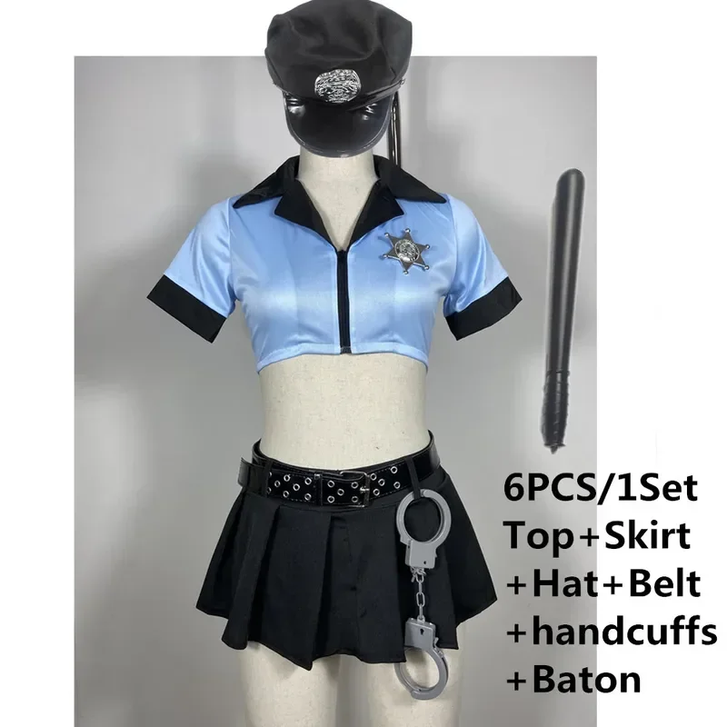 Cosplay Women Sexy Naughty Lingerie Police Costumes Set Halloween Party Cop Officer Uniforms Erotic Nightclubs DS Stage Outf MN3