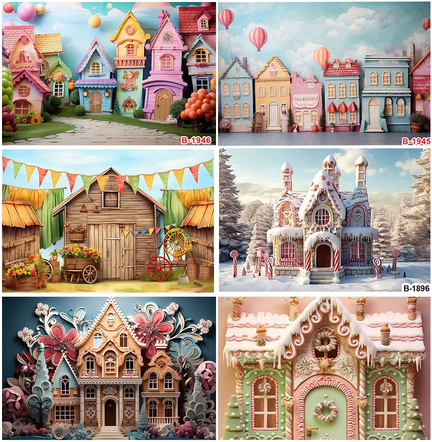 

Candy Shop House Backgrounds Cake Smash Birthday Party Wedding Photography Winter Snowy Backdrops Studio Banner Photocall Props