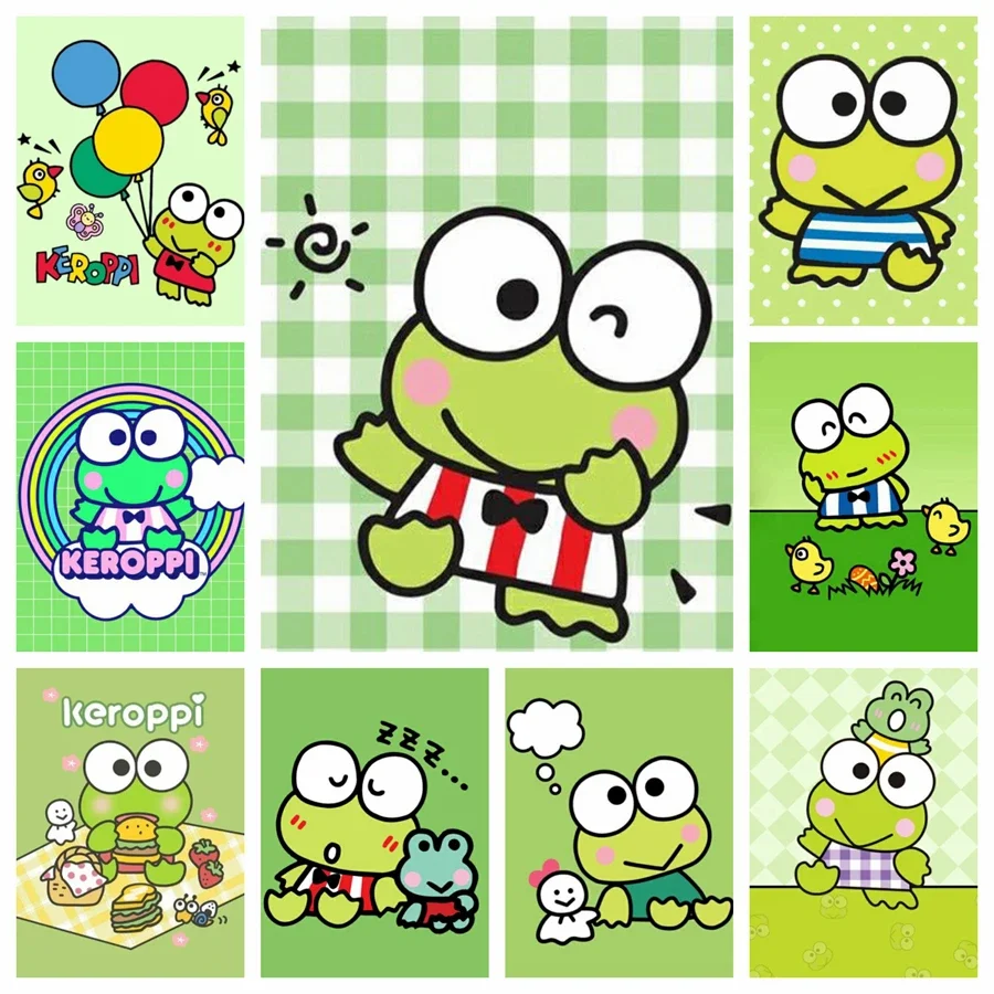 Keroppi Cute Cartoon Diamond Painting Full Square Drills Hello Kitty Anime Big Eyed Frog Cross Stitch Mosaic Room Decor Gift