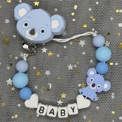 Nome personalizzato realizzato a mano Clip per ciuccio per bambini Catene Perline in silicone Massaggiagengive Giocattoli Porta ciuccio Catena per ciuccio personalizzata Regalo