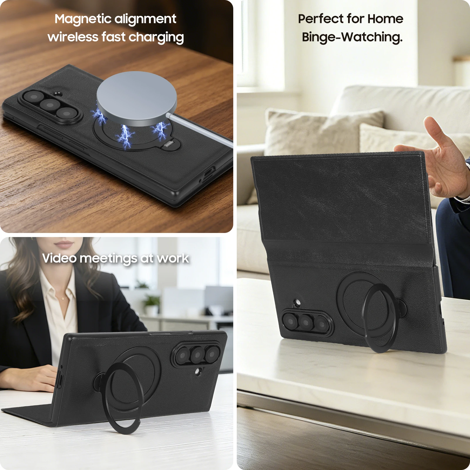 

Magnetic Leather Cover For Samsung Galaxy Z Fold 7 6 5 4 Case 360 Rotating Bracket Wireless Charging Phone Protective Cases Capa