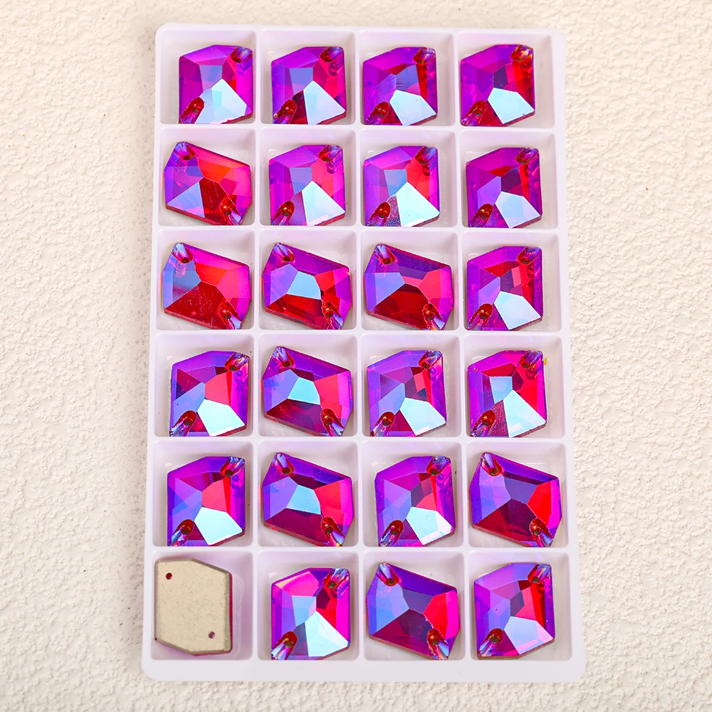 K9 Cosmic 10pcs colored AB flat bottomed double hole glass drill button, hand sewn drill shoe bag, DIY wedding dress accessories