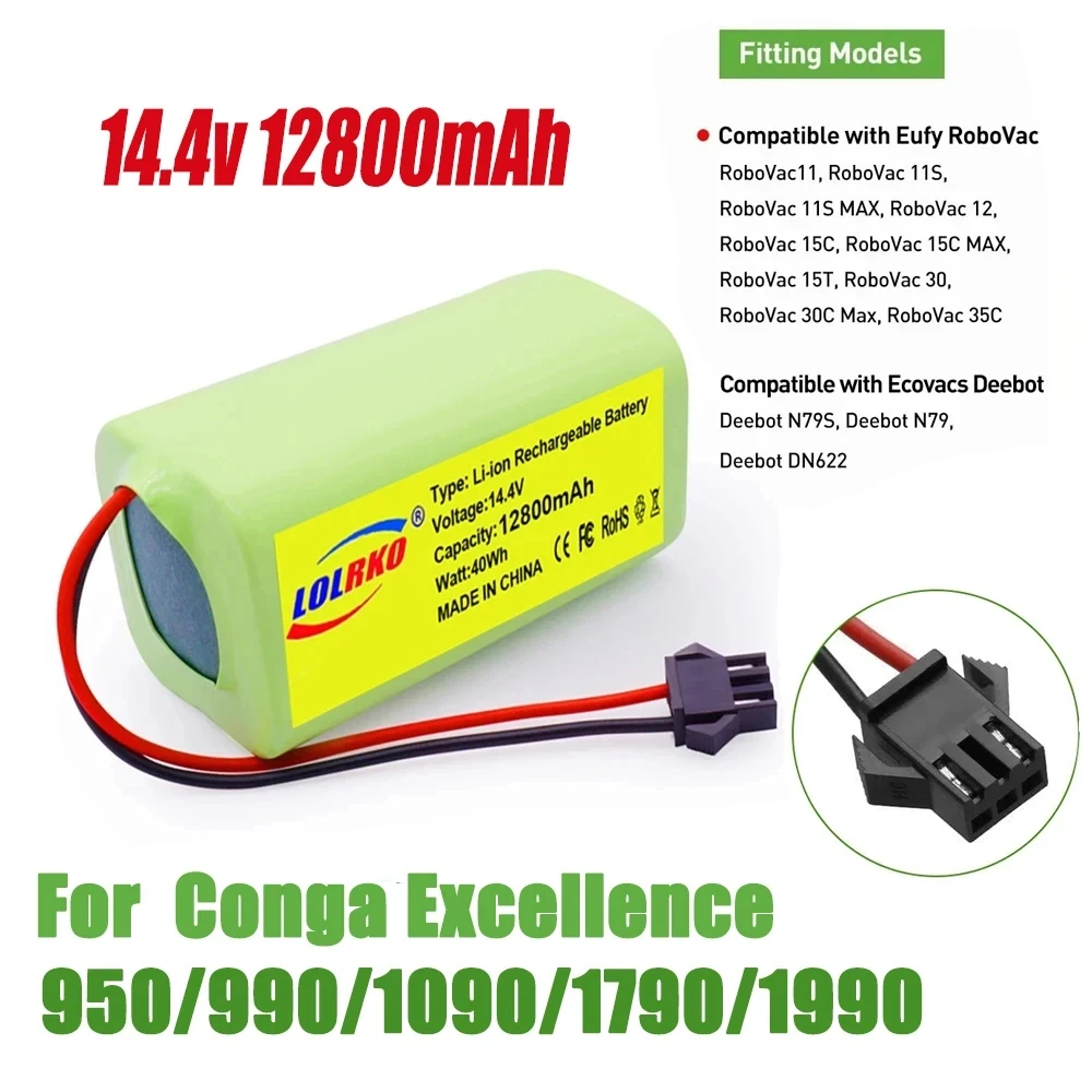 

14.4V 12800mAh Li-ion Battery for Conga Excellence 990 Ecovacs Deebot N79 N79S DN622622 Eufy RoboVac 11 11S RoboVac 30 Etc.