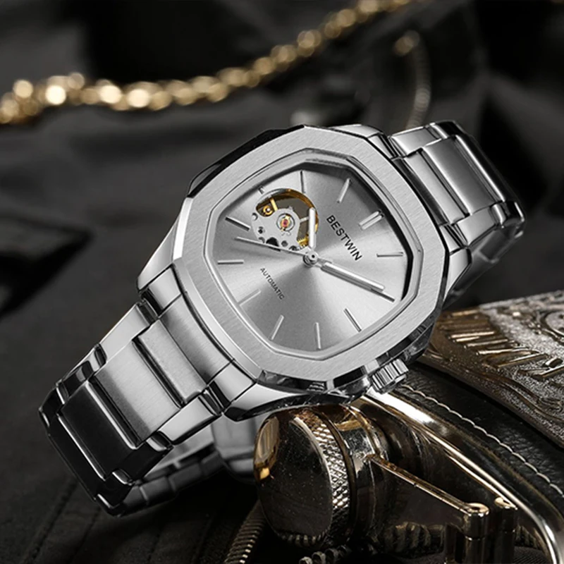 UTHAI Men's Watch Business Fully Automatic Mechanical Watch Fashion Trend Waterproof Alloy Wristband Mechanical Clock Gift