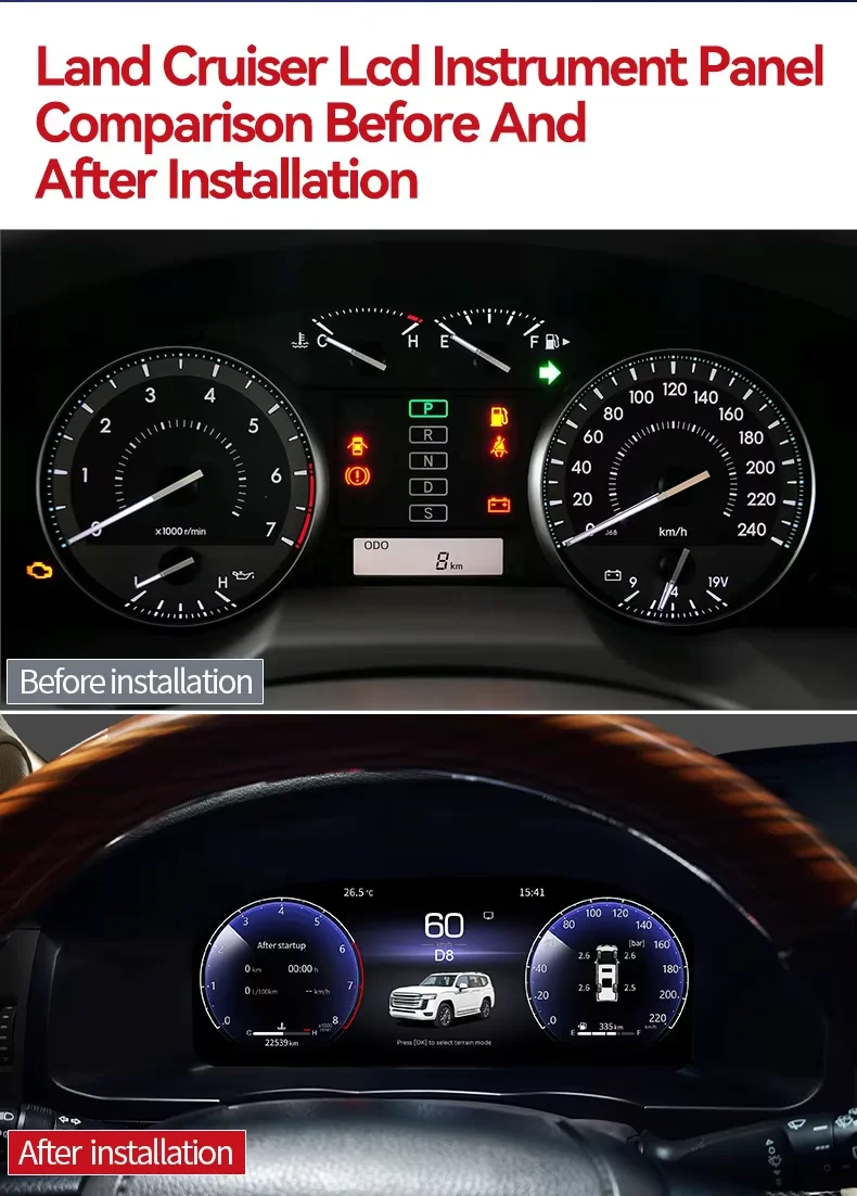 12.3 Inch Digital Instrument Cluster For Toyota Land Cruiser LC200 2008-2021 Virtual Cockpit Digital Dashboard Speedometer