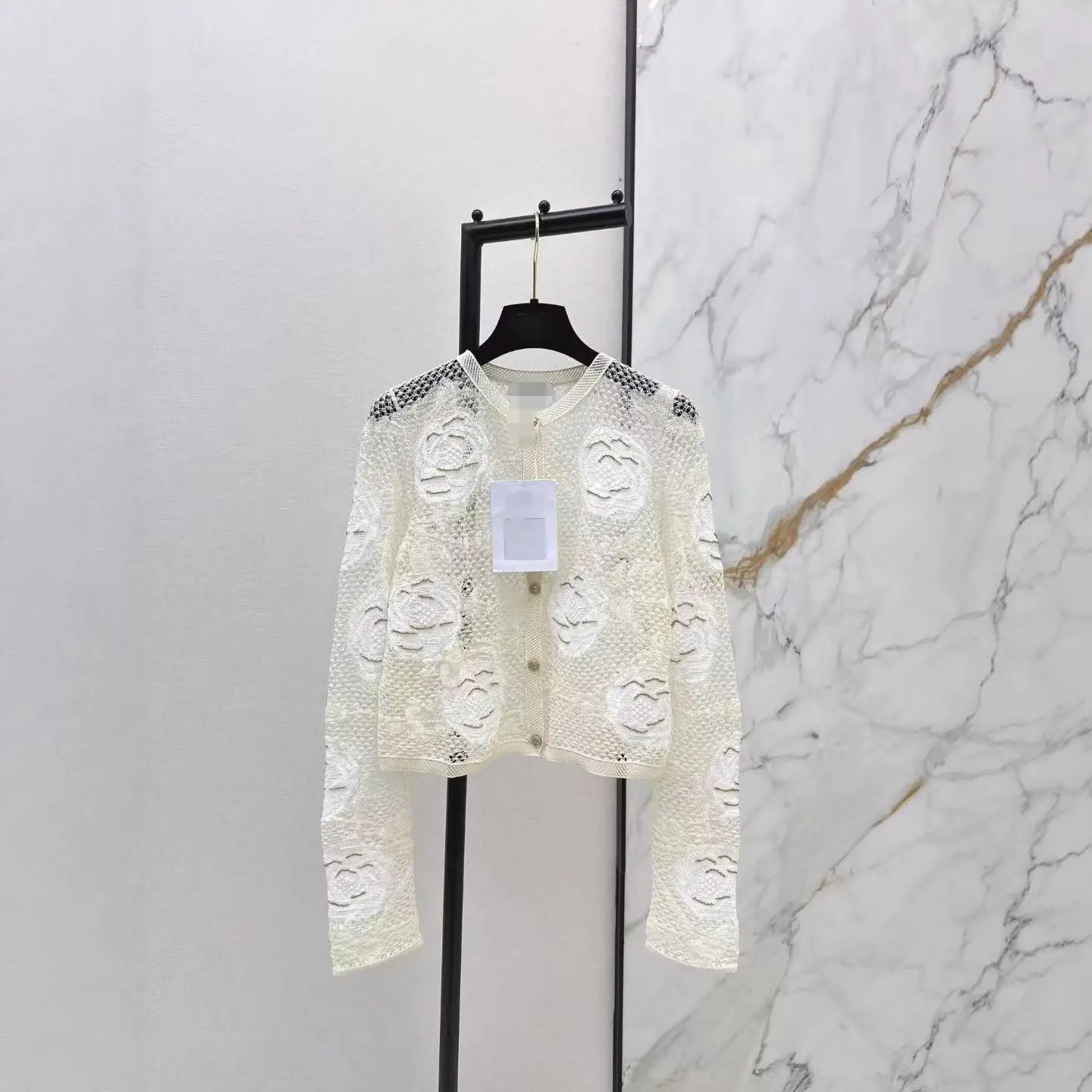 

Elegant Lace Tea Rose Open Cardigan Fashionable Versatile Ageless Design Korean Style Loose Fit Mid-Year Spring New Arrival