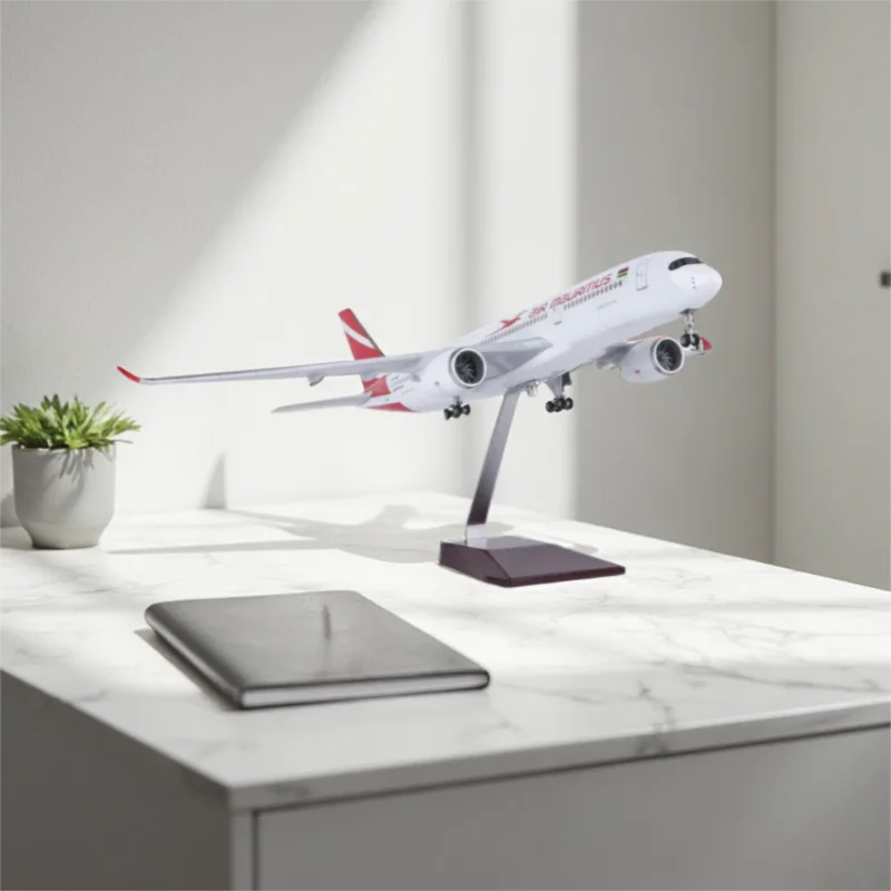 47cm 1/142 Scale Plane Mauritius Airways A350 Airplane Model Diecast Resin With LED Lights Stand Aviation Souvenir Desk Display