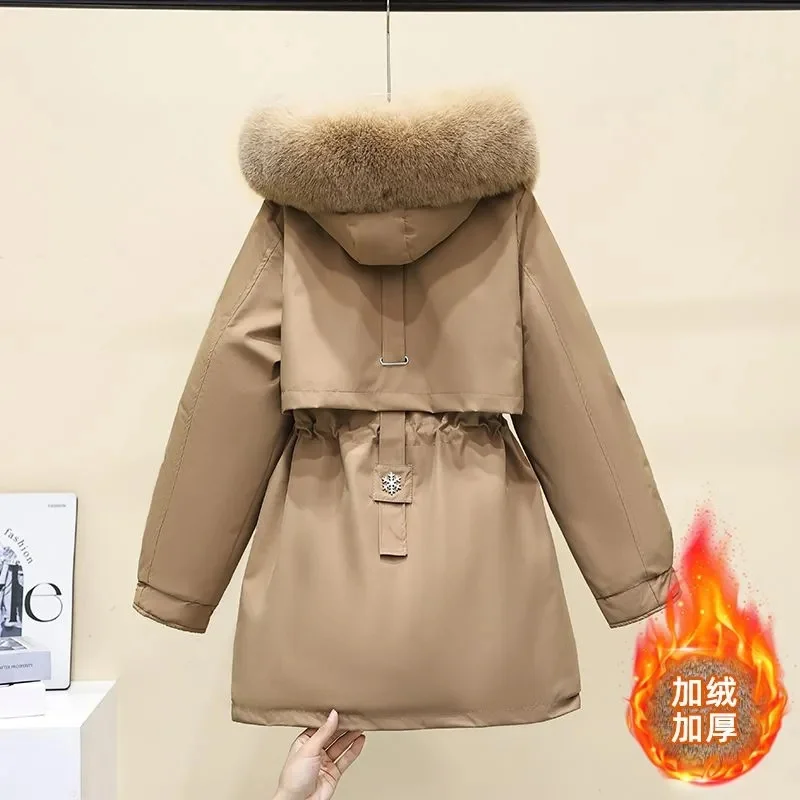 سترة شتوية مبطنة بغطاء للرأس معطف شتوي للنساء برباط دافئ مبطن سترات كورية غير رسمية ملابس خروج نسائية منتفخة #4