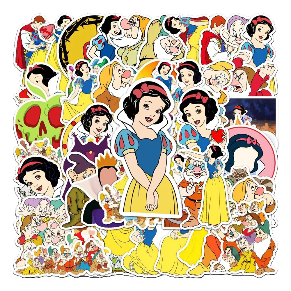 Disney Princess Snow White Adesivos Impermeáveis, Decalques dos desenhos animados Kawaii, Papelaria Decorativa, Diário, Laptop, Etiqueta Bonito, 10 Pcs, 30 Pcs, 50Pcs