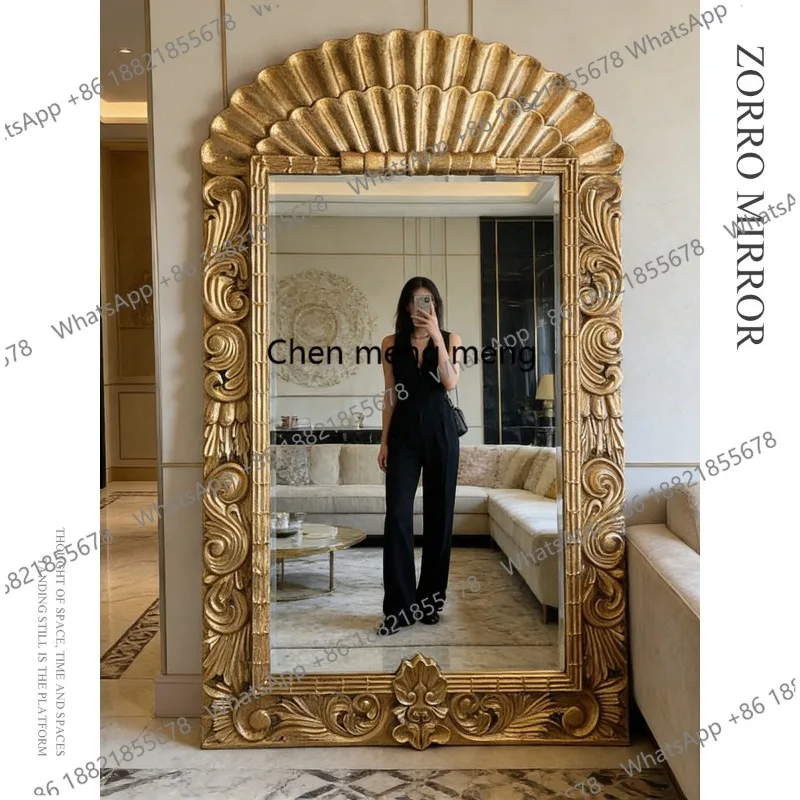

European retro carved full-length mirror gold heavy industry high-end full-length mirror living room luxury decorative mirror