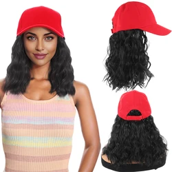 Hat Wig for Women Short Wave Baseball Cap Wig with Curly Synthetic Hair Extensions Adjustable Red Baseball Hat Wig