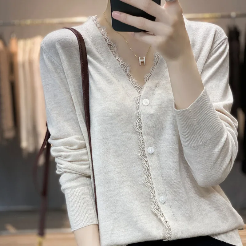 Ladies Spring And Autumn New V-Neck Cashmere cardigan Sweater women Comfortable Fashion Long-Sleeved Knitted Cardigan Top