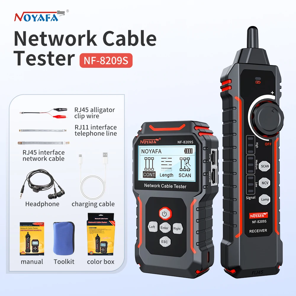 NOYAFA NF-8209S Network Cable Tester Cat5 Cat6 Cable Tracker Anti Interference Cable Tester Measure Fault Distance Crimping Test