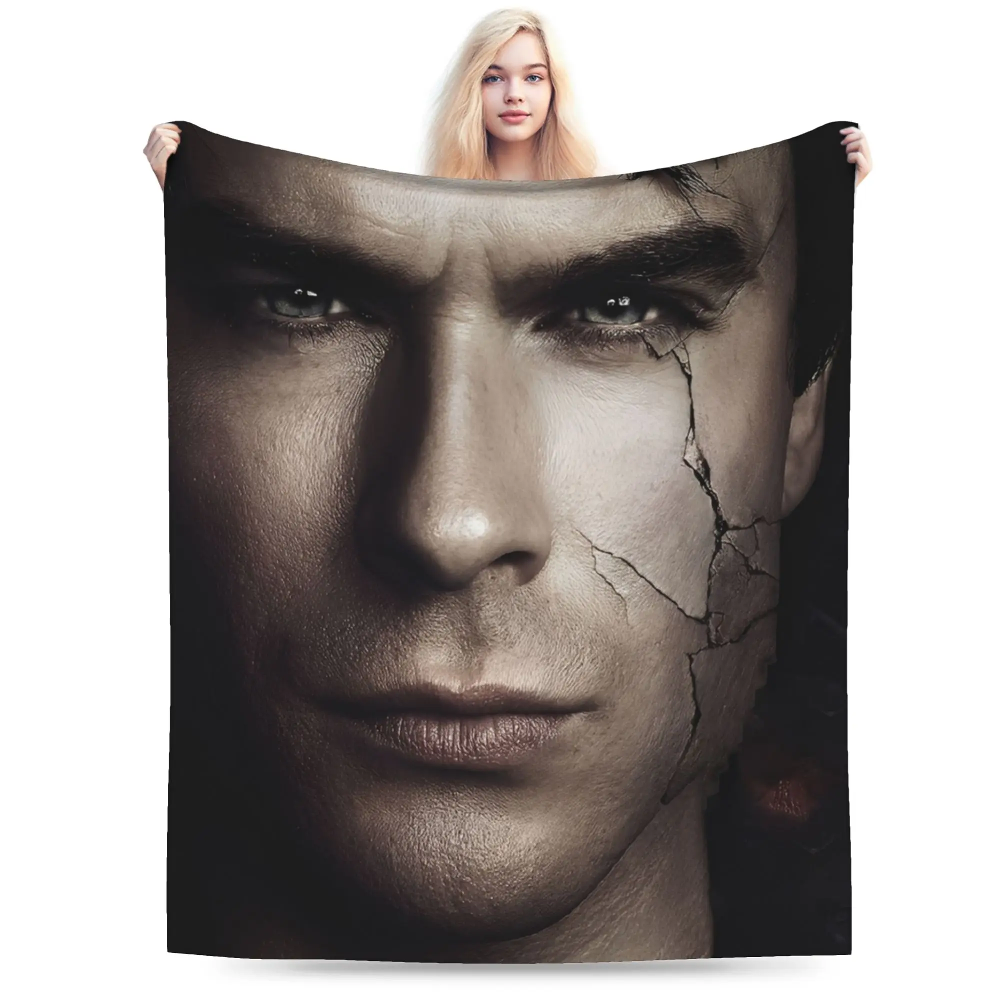 The Vampire Diaries Damon Salvatore Blanket  Picnic Flannel Throw Blanket For Couch Chair Sofa Bed Warm Quality Bedspread Gift