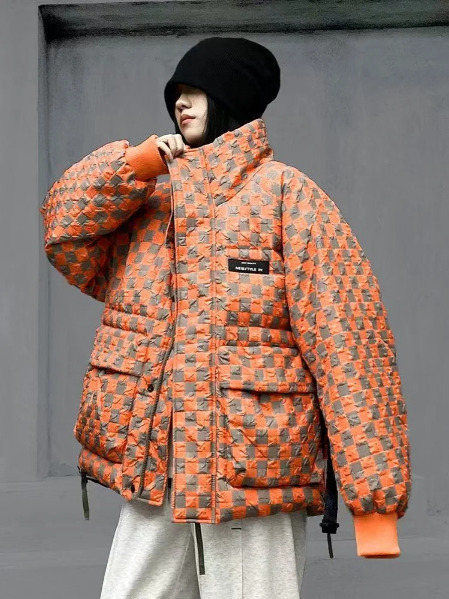 

Теплая клетчатая хлопковая куртка 2024, новинка зимы, мужская модная одежда в стиле ретро, японская молодежная одежда с воротником-стойкой, обычная длина