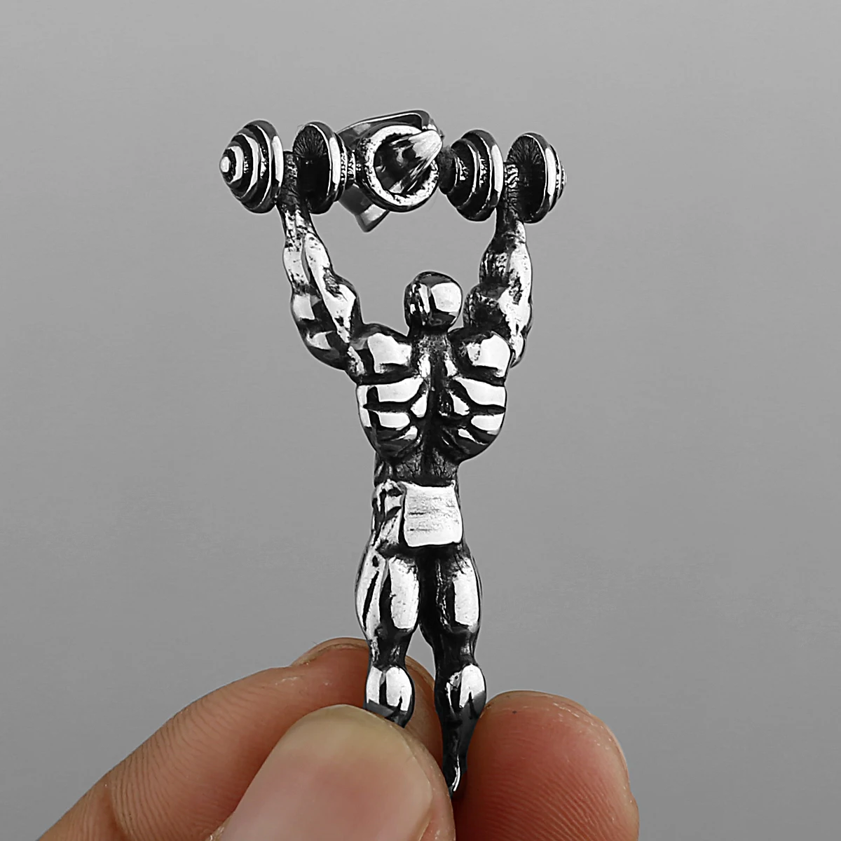 Stainless Steel Fitness Dumbbell Muscle Men\'s Necklace Boutique Vintage Hip Hop Fashion Biker Pendant Jewelry Wholesale