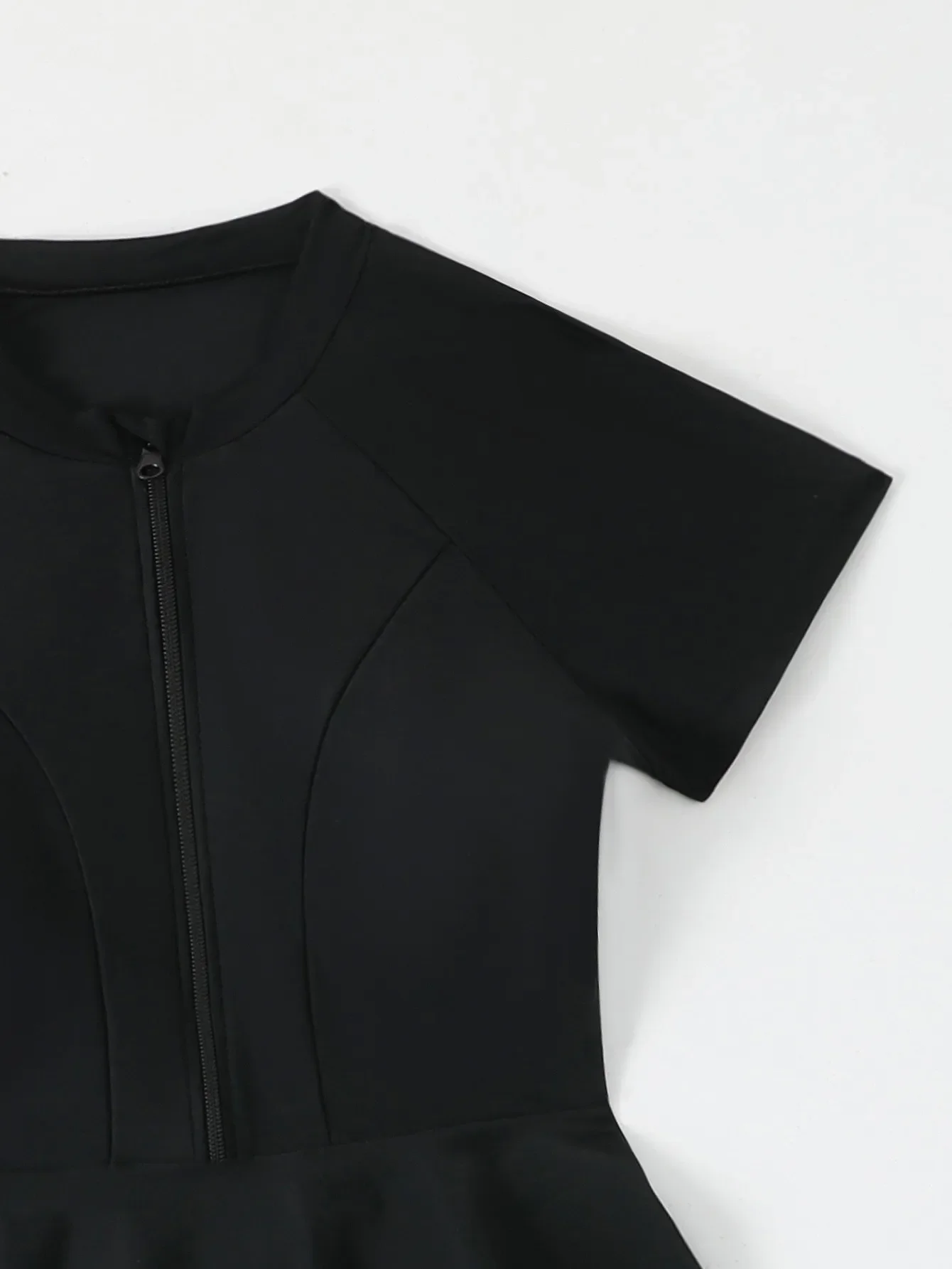 2025 Black Tankini Set Women Short Sleeve Swimwear Zipper Sexy Knee Length Swimsuit Biquini Boxer Shorts High Waist Bathing Suit