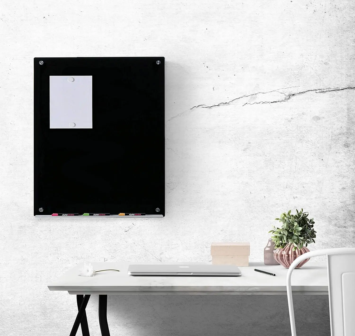 Magnetic Black Glass Dry-Erase Board Set - 45" x 30" - Includes Magnets, Hardware & Marker Tray