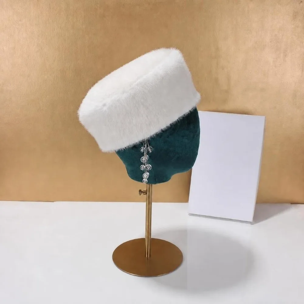 New Faux Mink Fur Pillbox Hat Flat Top Warm Flat Top Hat Versatile Texture Winter Cap Winter Wear