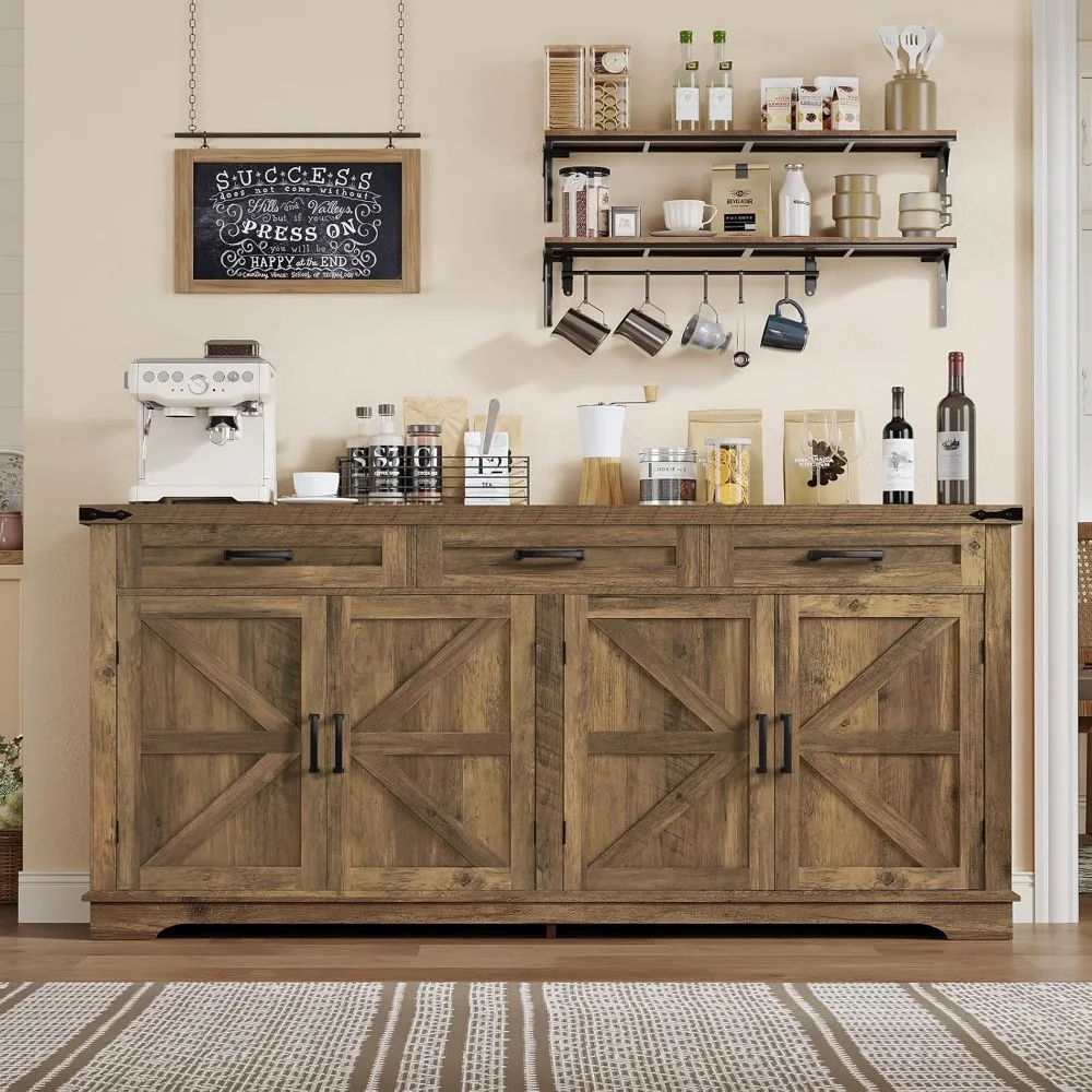 63" Large Buffet Cabinet with 4 Doors and 3 Drawers, Farmhouse Buffet Sideboard Cabinet with Storage, Coffee Bar Wine Bar for L
