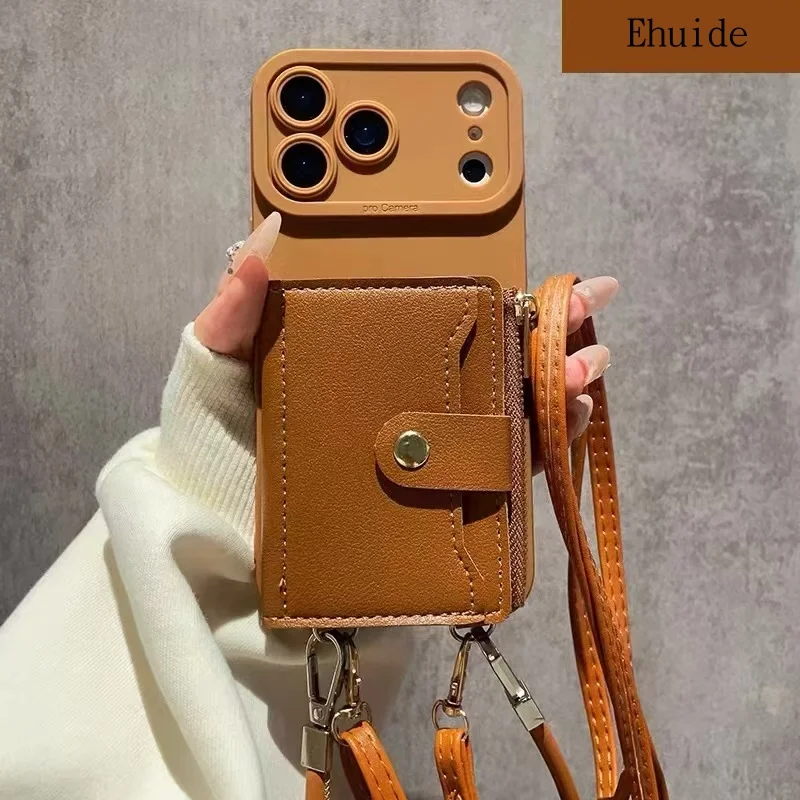 Brieftaschen-Lanyard-Hülle für iPhone 17 Pro Max Air 18 12 13 15 16 14 Plus mit Kartenfächern, Umhängegurt, Leder, modische Reißverschlusstasche – Detail 13