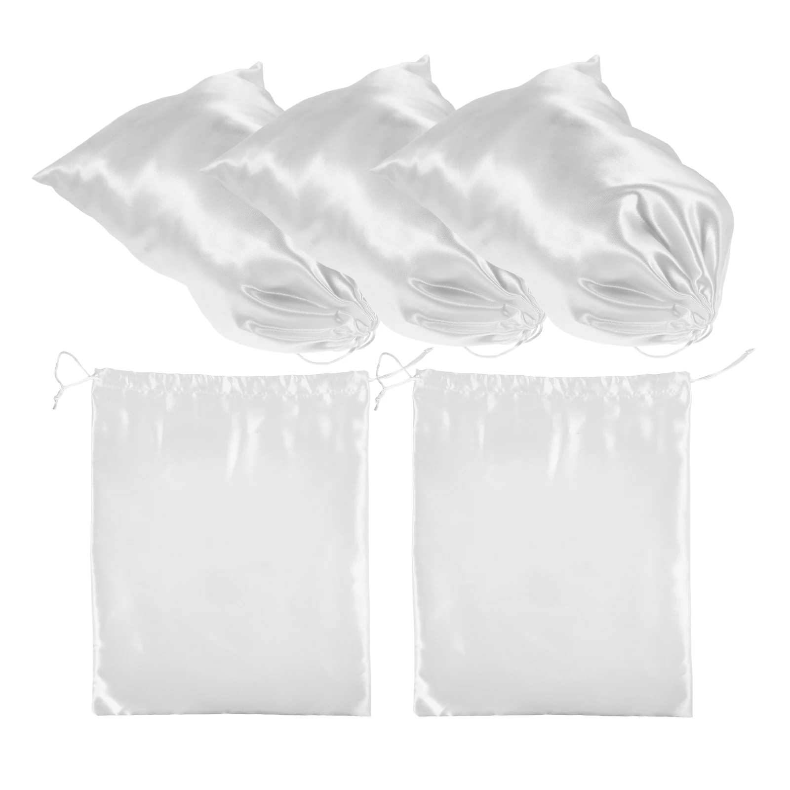 

5Pcs Storage Bags Drawstring Dustproof Handbag Protector Soft Silk Pouches Travel Organizer for Wigs Shoes