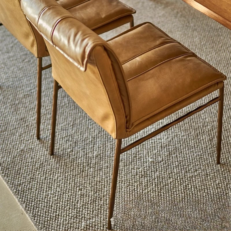 Medieval wabi-sabi dining chair leather back leisure chair