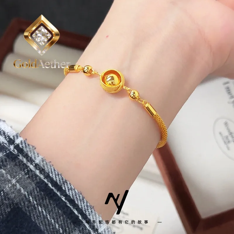 

GoldAether Palace Style 9999 24K Real Gold Braided Bird's Nest Transportation Bead Bracelet for Women 18k Gold Fashion High-end