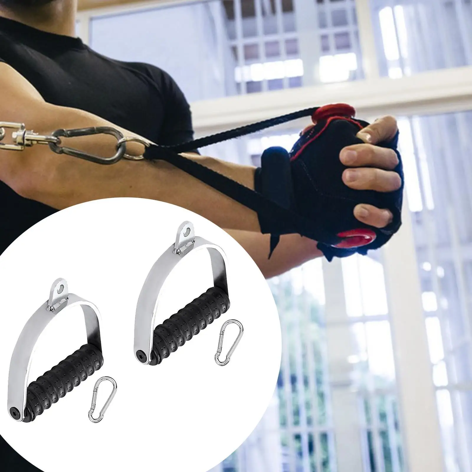 2 Pieces Exercise Handles with D Rings Anti Slip Heavy Duty Resistance Band Handle Only for Pulley System Fitness Equipment