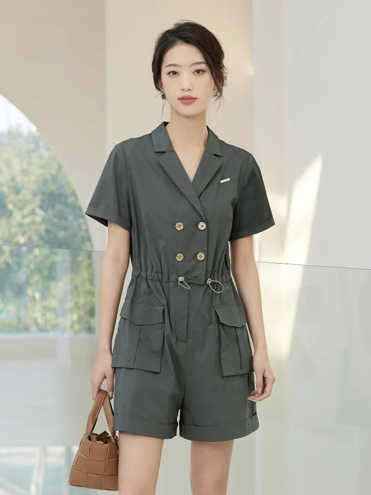 

Летний женский костюм с отложным воротником, на двух пуговицах, с прямыми брюками, из хлопка, с завышенной талией, для офиса и повседневной носки, модный, стильный, кэжуал.