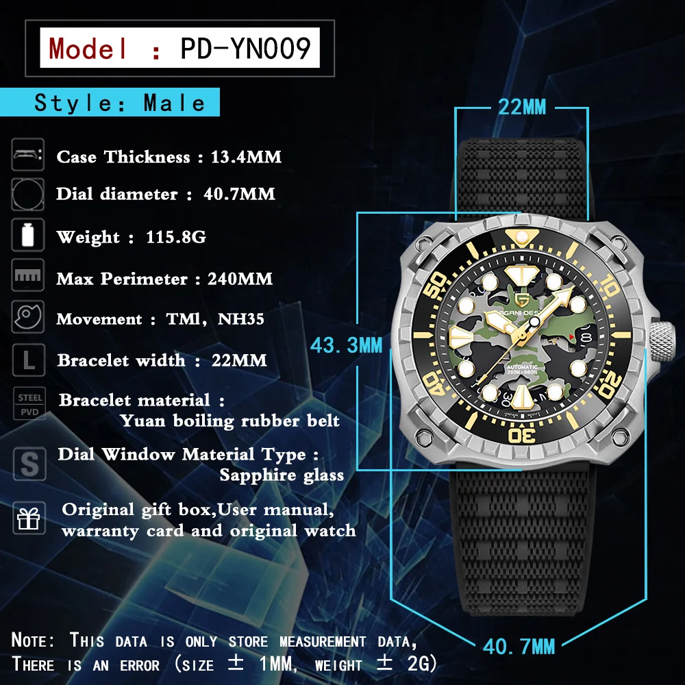 PAGANI DESIGN New Men Mechanical Watches 200M Waterproof Titanium Automatic Diver's Sports Men's Wristwatch Luxury Reloj Hombre