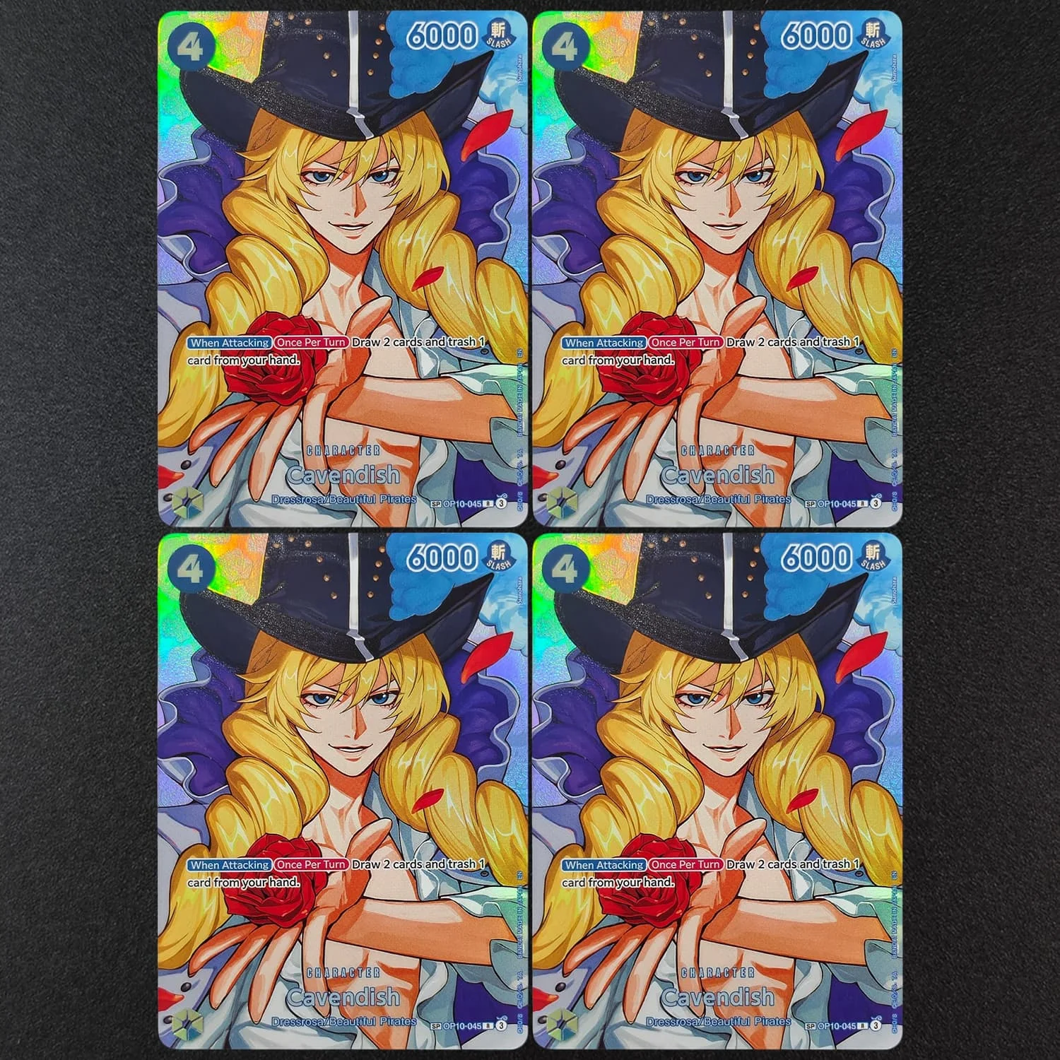 DIY Proxy One Piece TCG Englisch The Time of Battle OP16 SP Cavendish OP10-045 R Charakter Blau Spielkarten-Sammlung Spielzeug